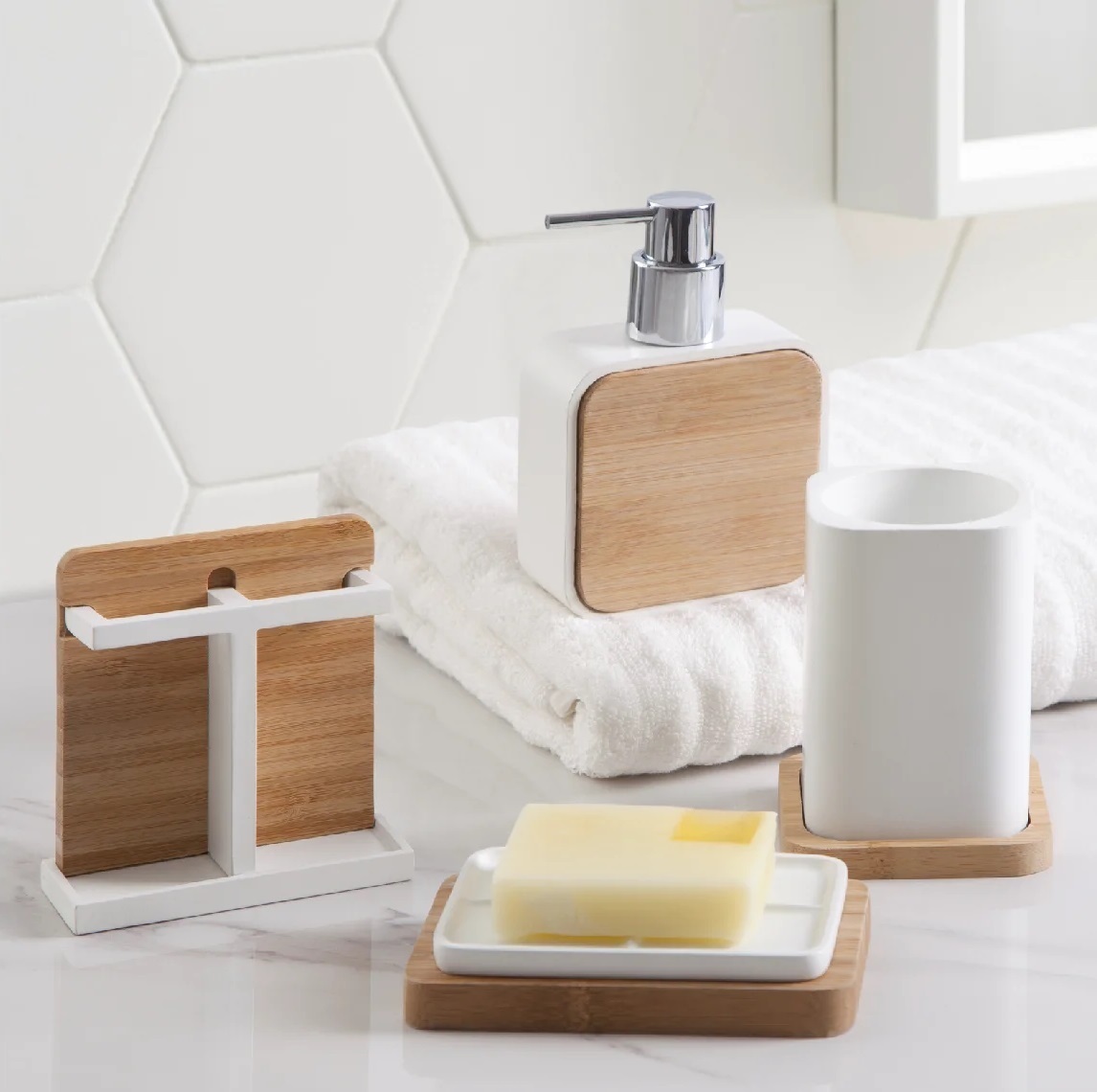 Two Tone Natural Wood Bathroom Accessories