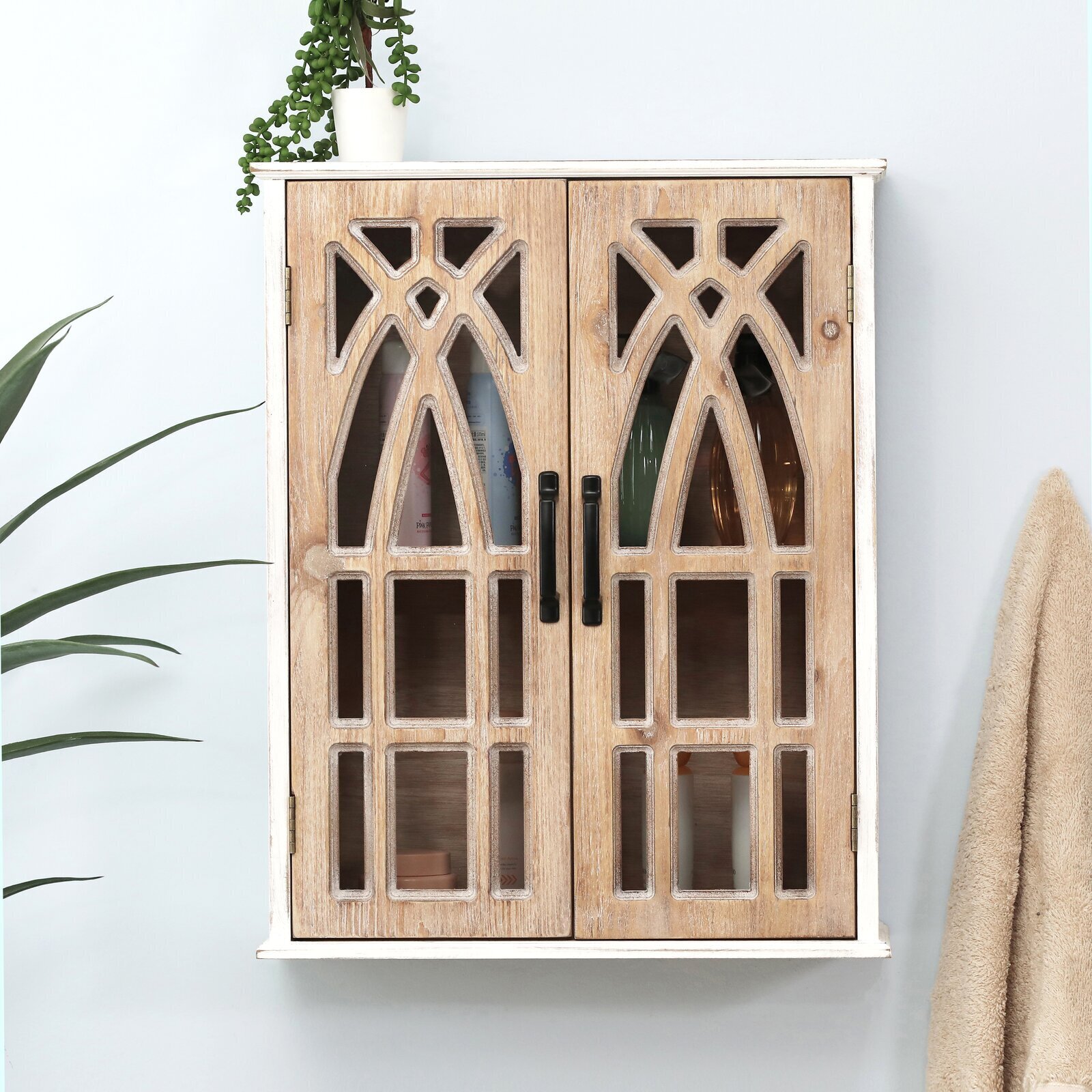 Two Toned Natural Wood Modern Wall Cabinet