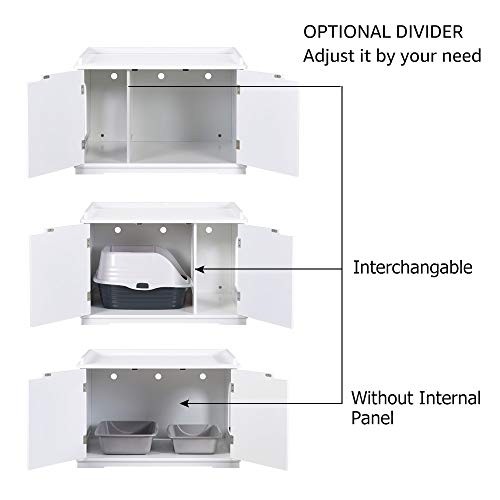 unipaws Designer Cat Washroom Storage Bench, Litter Box Cover, Sturdy Wooden Structure, Spacious Storage, Easy Assembly, Fit Most of Litter Box, White