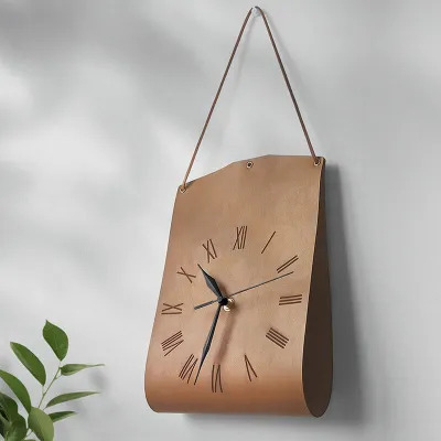 Stainless Steel Wall Clock with Leather Hanging Straps - Bed Bath