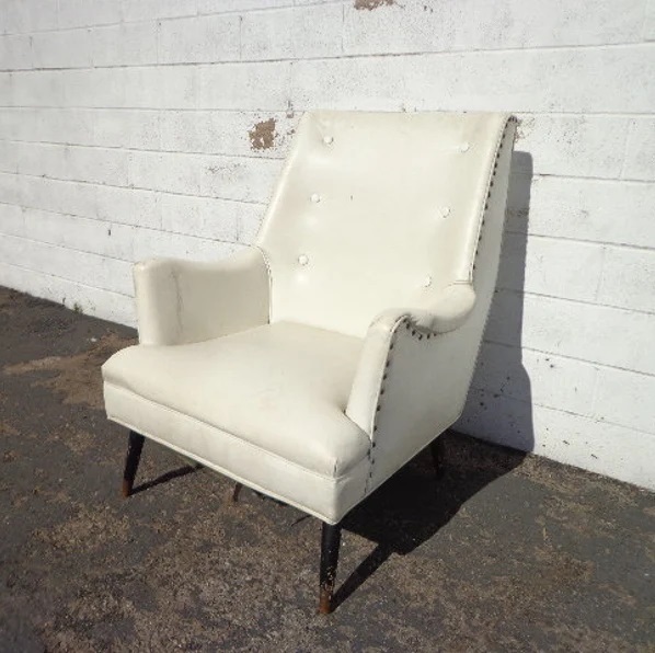 Unique Mid Century White Wing Back Chairs