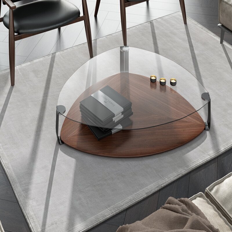 Uniquely Shaped Oversized Glass Coffee Table