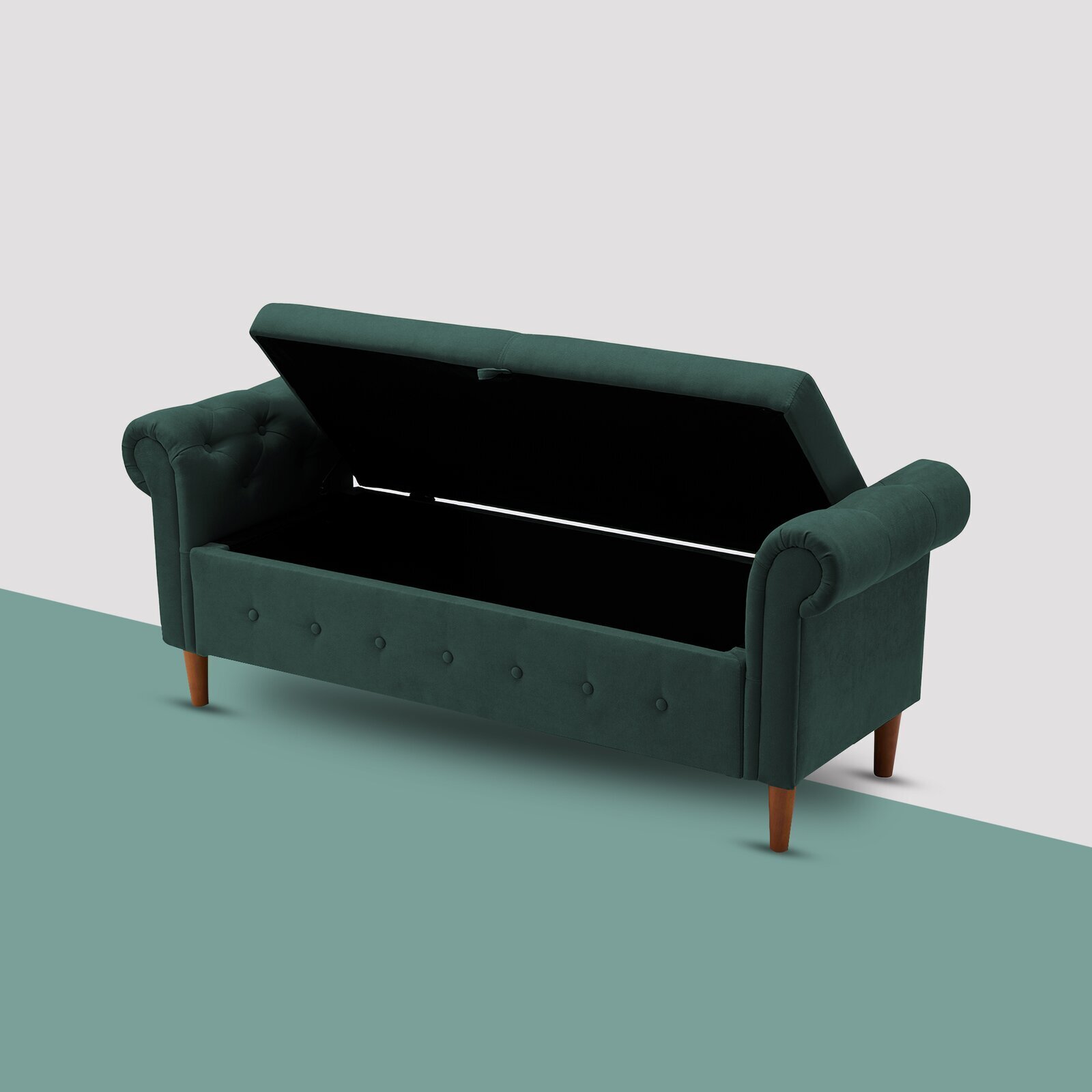 Upholstered Solid Wood Storage Bench With Arms