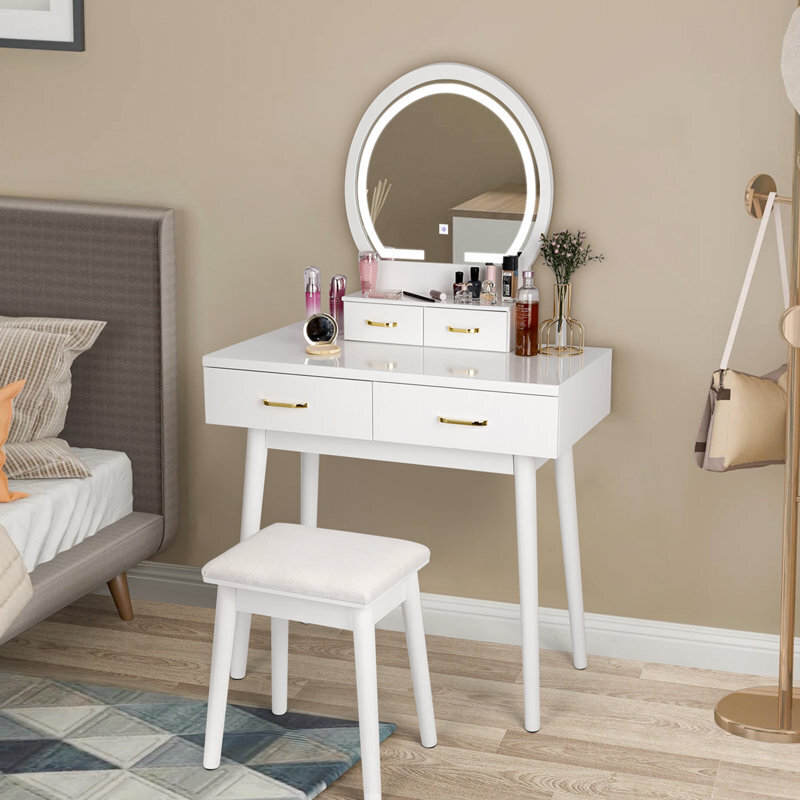 Vanity With Mirror and Chair