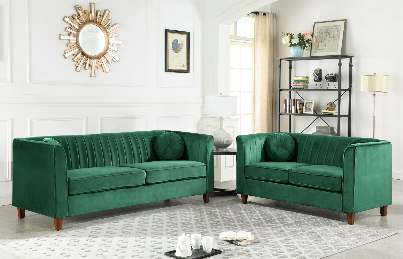 Velvet 2 Piece Green Living Room Set