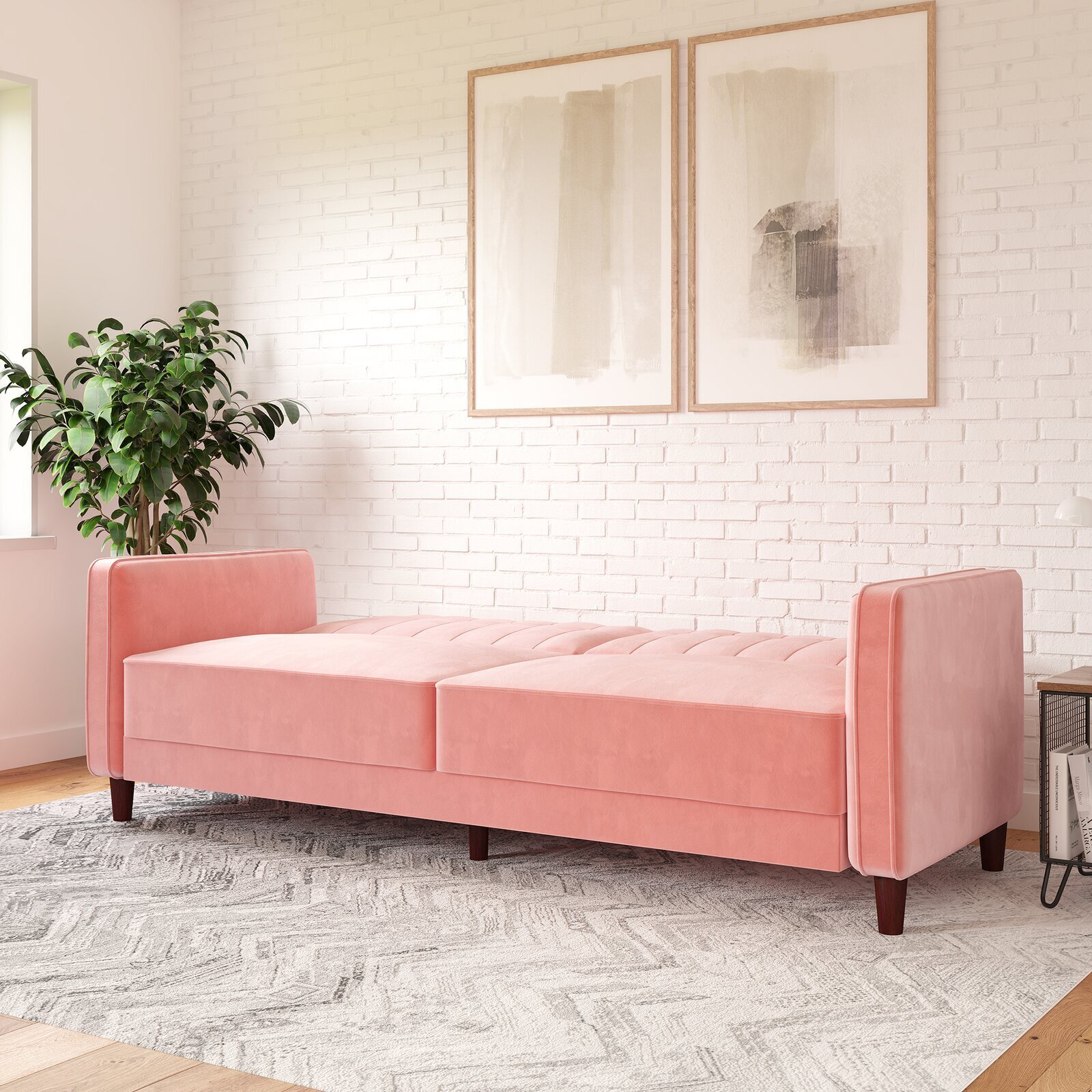 Velvet pink sofa with tufting