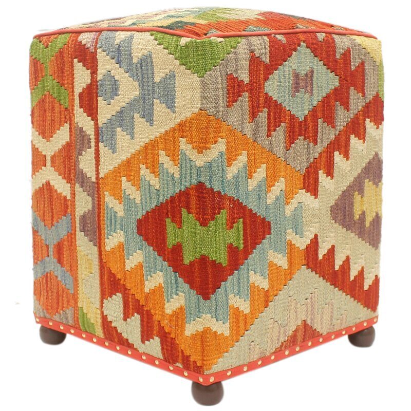 Vibrant Multi Colored Kilim Upholstered Ottoman 
