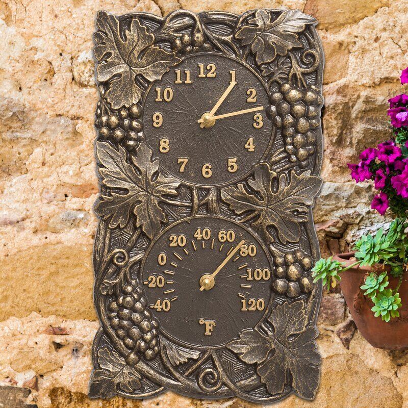 Vintage aluminum outdoor clock with thermometer 
