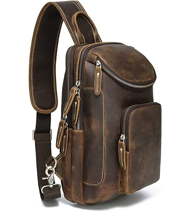 Leather sling hot sale backpack purse