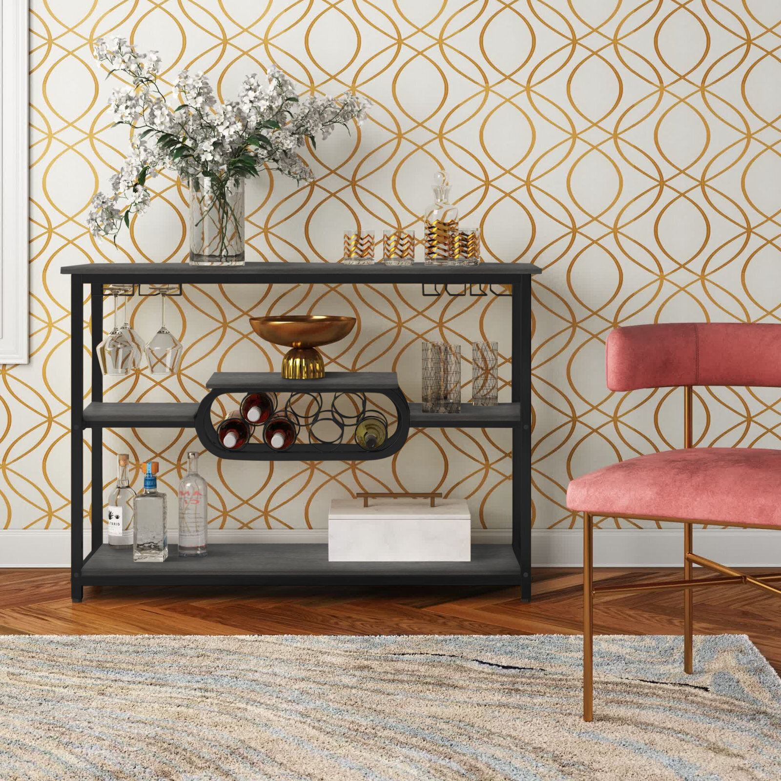 Vintage Inspired Wine Rack Console Table