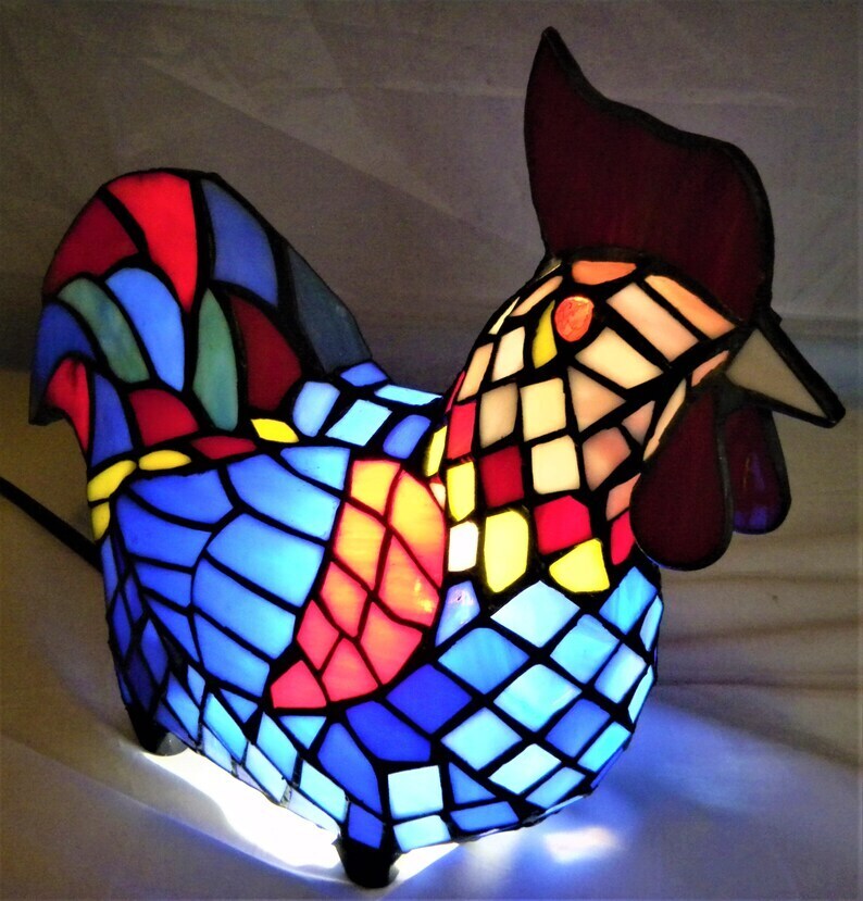 Vintage stained glass rooster night light