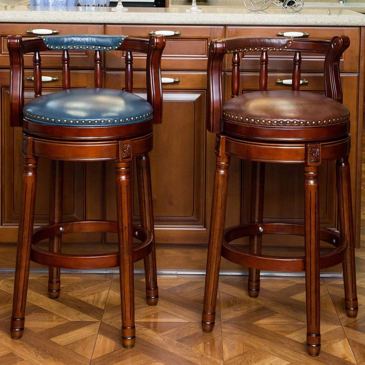 Vintage swivel bar stools with backs