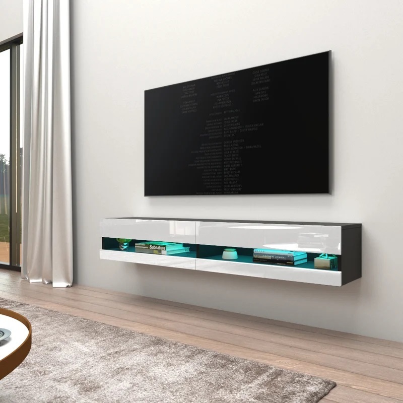 Wall Mounted Media Cabinet with Built In Lighting