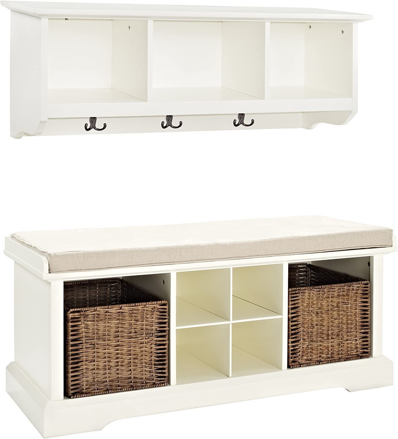 Wall Shelf and Bench Set with Baskets