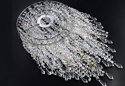 Waneway Acrylic Chandelier Shade, Ceiling Light Shade Beaded Pendant Lampshade with Crystal Beads and Chrome Frame for Bedroom, Wedding or Party Decoration, Diameter 8.7 inches, 3 Tiers, Clear