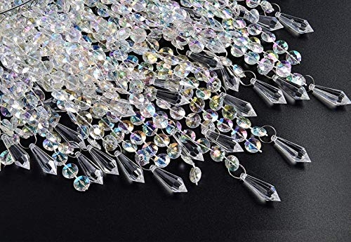 Waneway Acrylic Chandelier Shade, Ceiling Light Shade Beaded Pendant Lampshade with Crystal Beads and Chrome Frame for Bedroom, Wedding or Party Decoration, Diameter 8.7 inches, 3 Tiers, Clear