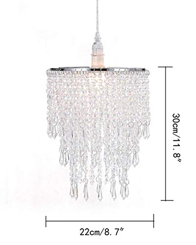 Waneway Acrylic Chandelier Shade, Ceiling Light Shade Beaded Pendant Lampshade with Crystal Beads and Chrome Frame for Bedroom, Wedding or Party Decoration, Diameter 8.7 inches, 3 Tiers, Clear