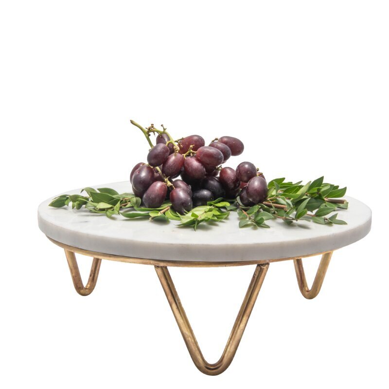White Cake Plate With Gold Base