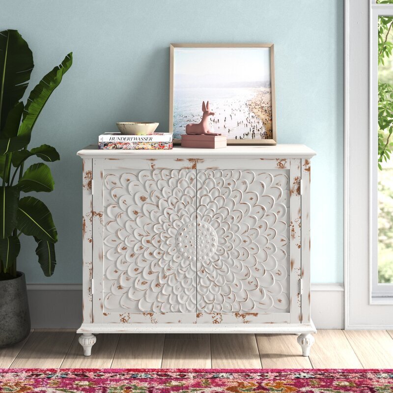 White Carved Accent Cabinet