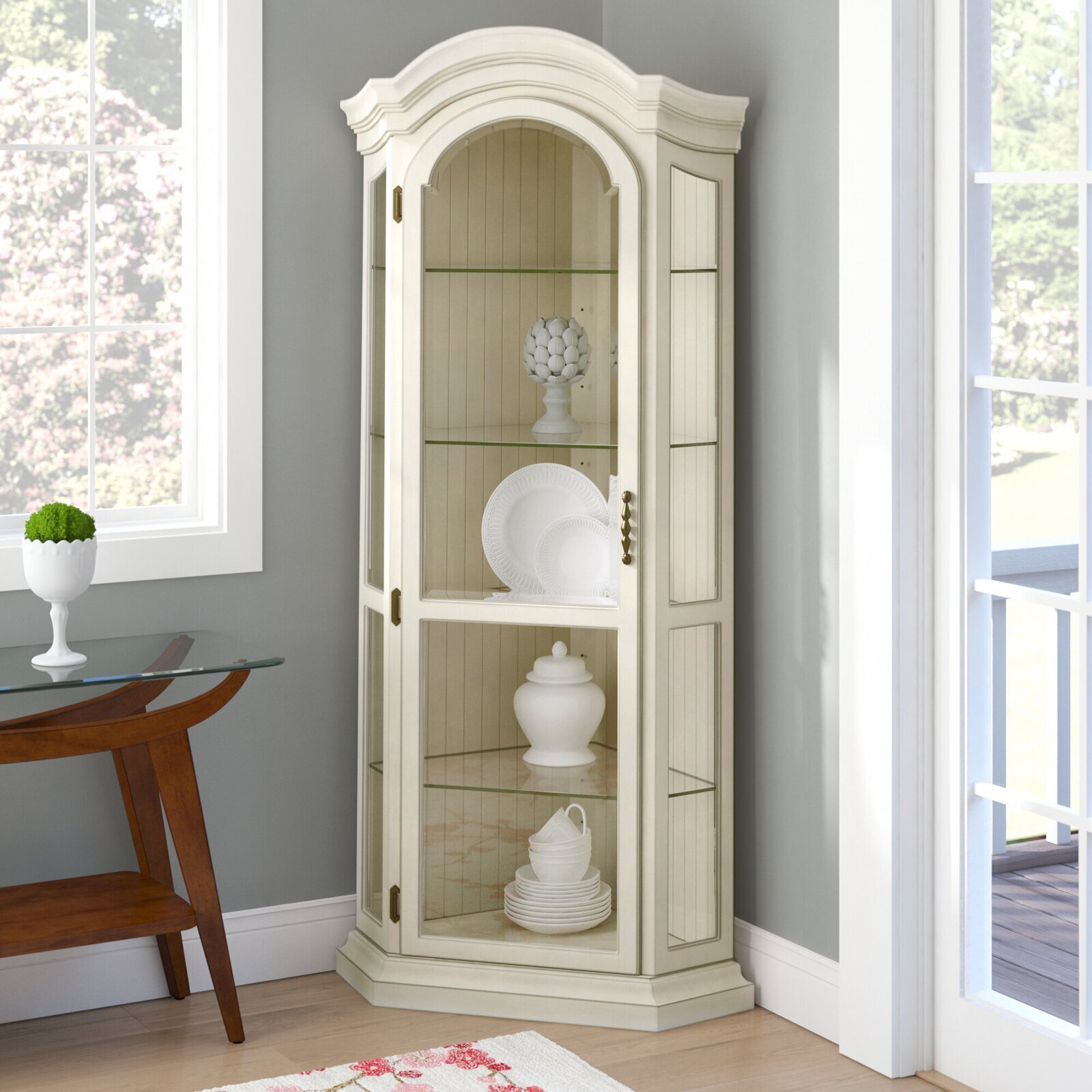 White corner hutch with glass deals doors