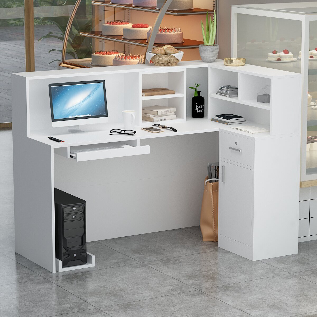 White L Shaped Desk With Cubby Holes