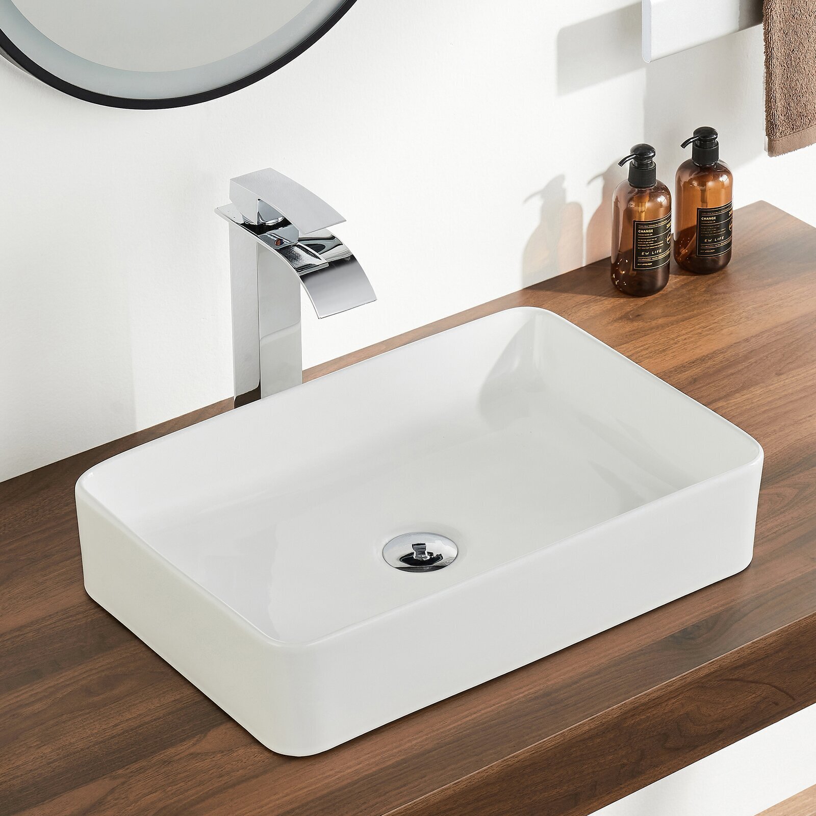 White Rectangular Shallow Vessel Bathroom Sink