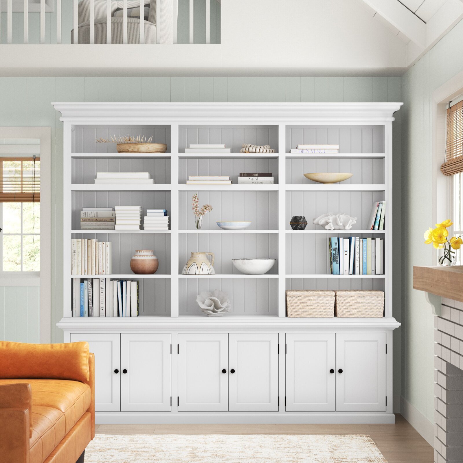 White Solid Wood Bookcase With Doors