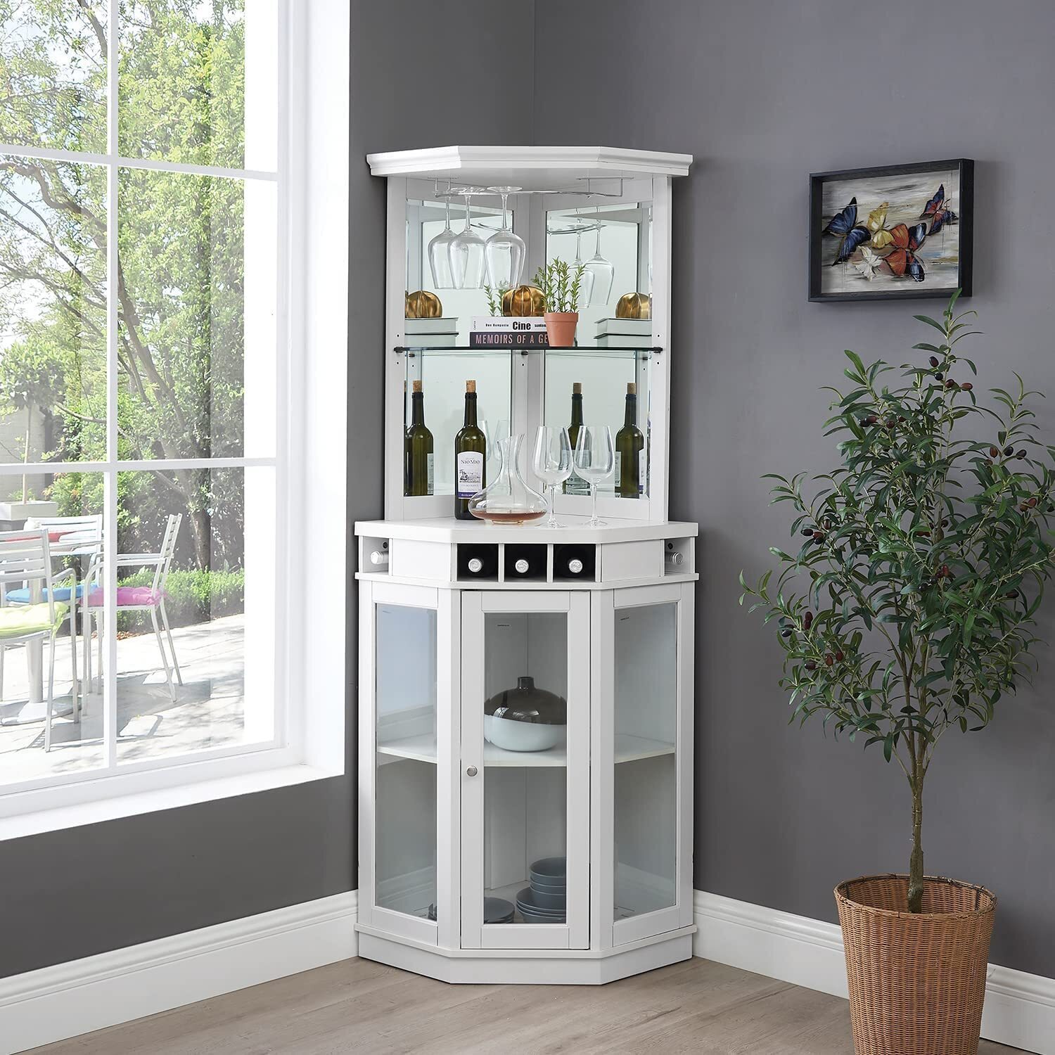 White Wooden Wine Glass Display Case