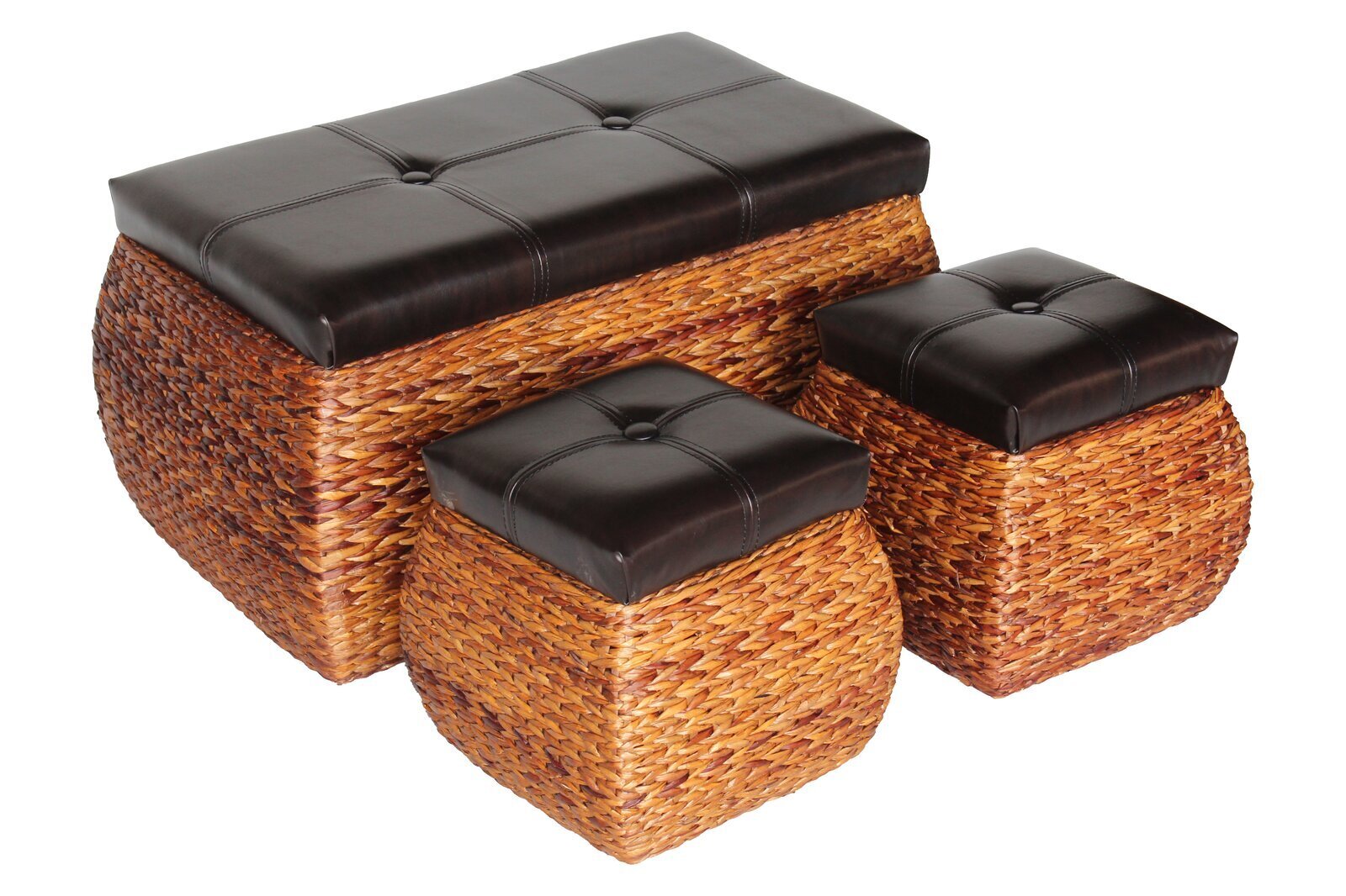 Wicker Ottoman with Faux Leather Cushion