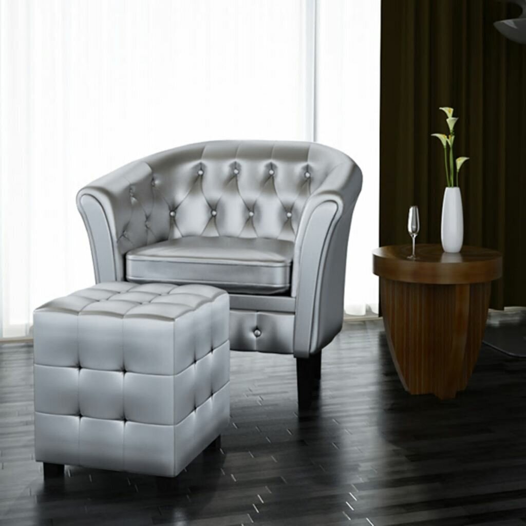 Wide Tub Chair Leather Chair and Ottoman