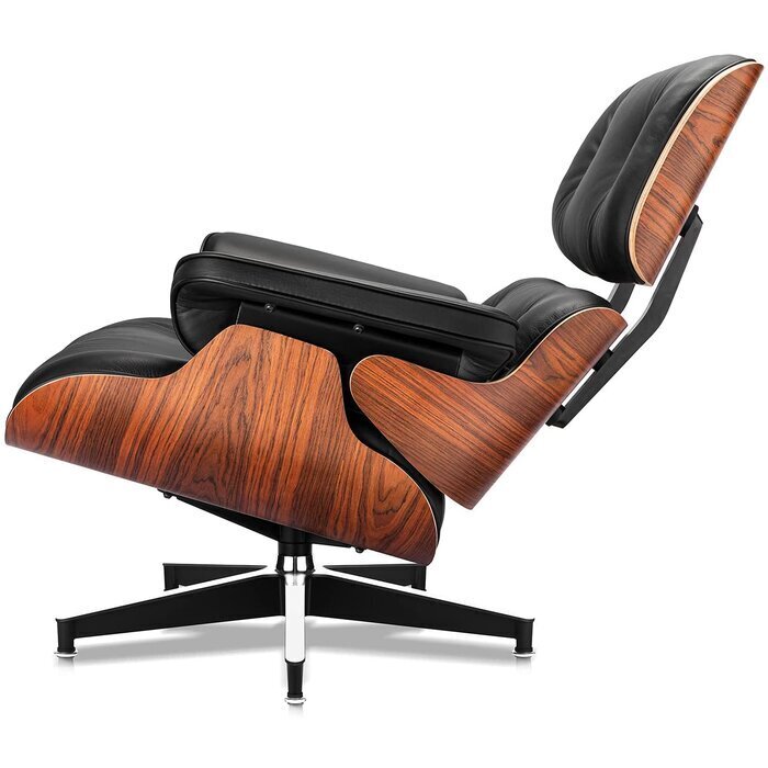 Wood and leather chaise lounge chair 