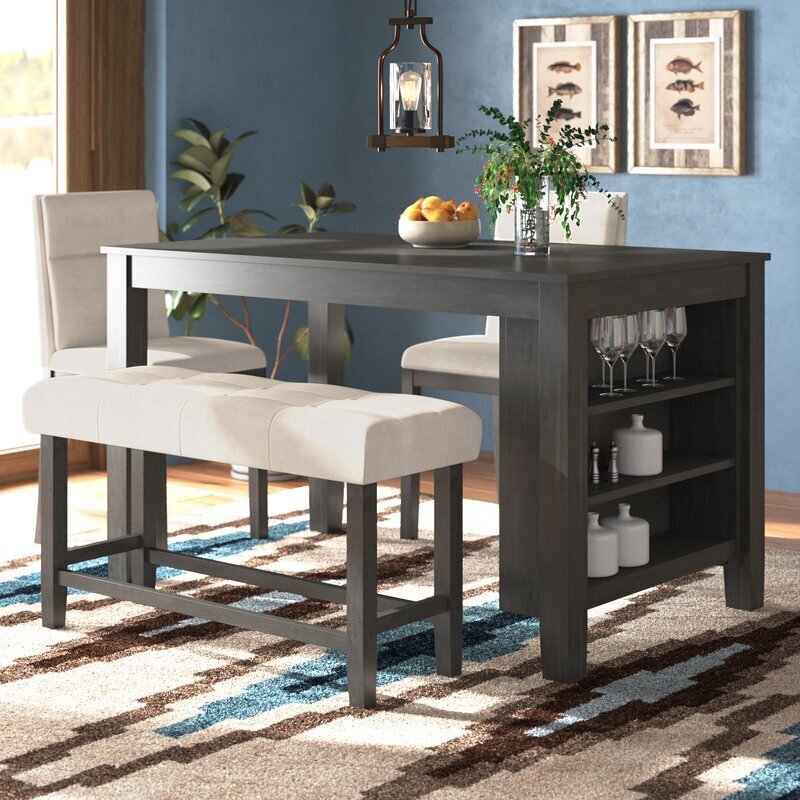 Wood counter height dining set with storage