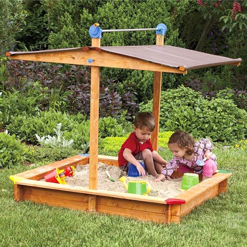 Wood Sandbox With Canopy Cover