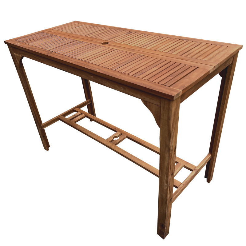 Wood Slatted Bar Height Outdoor Table