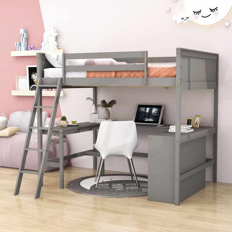 Wooden Double Size Bunk Bed With Desk