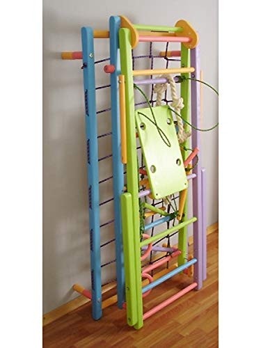 Wooden Indoor Foldable Climbing Playset | Playground for Kids | Gym Sets Up with Hammock Climbing Ladder Swing Slide and Rings (Colored)