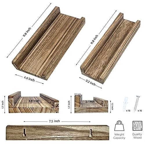 Wooden Spice Rack Wall Mount Seasoning Rack Organizer ,Wood Small Hanging Floating Shleves for Kitchen ,2 Pack 4-Tier Mountable Farmhouses Especiero Shelf Holder Set