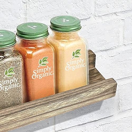 Wooden Spice Rack Wall Mount Seasoning Rack Organizer ,Wood Small Hanging Floating Shleves for Kitchen ,2 Pack 4-Tier Mountable Farmhouses Especiero Shelf Holder Set