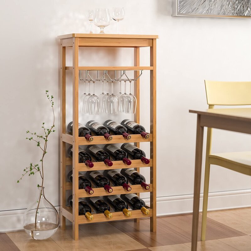 Wooden Wine Bottle and Glass Display Rack