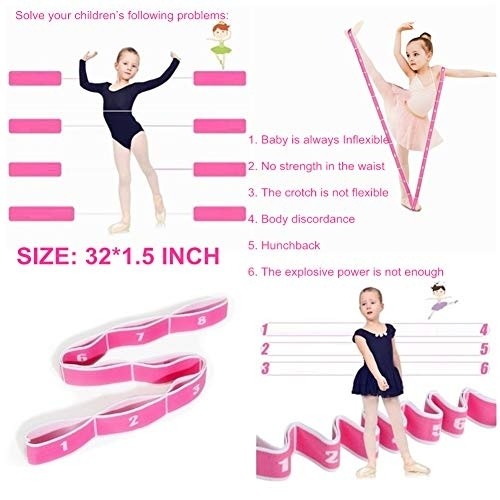 WowDude Latest Children?s Dance Training Elastic Band Stretching Straps Multi Loops Adjustable Exercise Bands Elastic Exercise Band Leg Exercise Yoga Equipment for Home Workouts-8 Loops