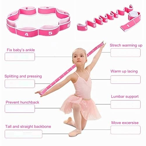 WowDude Latest Children?s Dance Training Elastic Band Stretching Straps Multi Loops Adjustable Exercise Bands Elastic Exercise Band Leg Exercise Yoga Equipment for Home Workouts-8 Loops