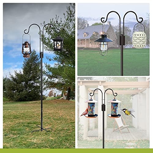 XDW-GIFTS Double Shepherds Hooks for Outdoor, Heavy Duty Two Sided Garden Pole for Hanging Bird Feeder, Plant Baskets, Solar Light Lanterns, Garden Plant Hanger Stands with 5 Base Prongs