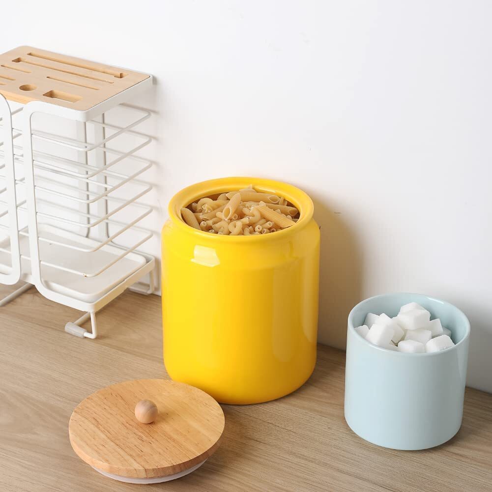 Yellow Kitchen Canister Ceramic With Bamboo Lid