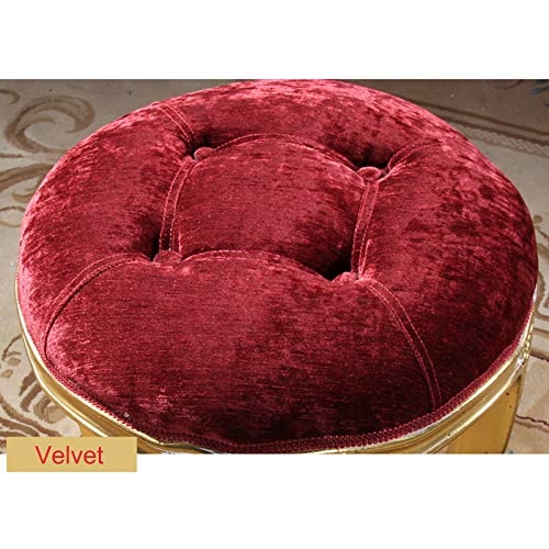 YICOL Velvet Dressing Vanity Stool Round Padded Bench Mid-Century Antique Stool with Golden Legs, Red Velvet