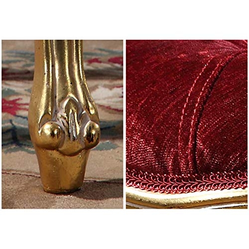 YICOL Velvet Dressing Vanity Stool Round Padded Bench Mid-Century Antique Stool with Golden Legs, Red Velvet