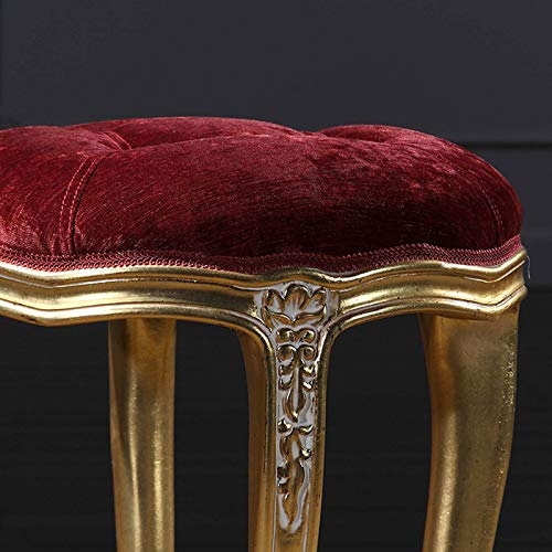 YICOL Velvet Dressing Vanity Stool Round Padded Bench Mid-Century Antique Stool with Golden Legs, Red Velvet
