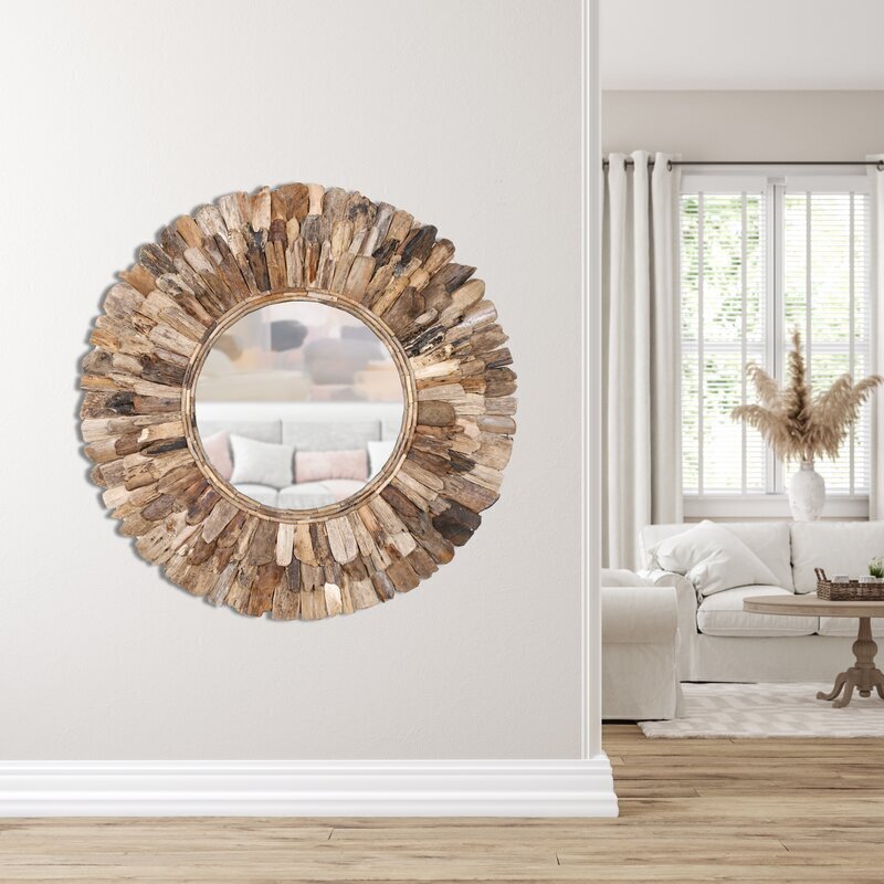 Zebra print round wooden mirror
