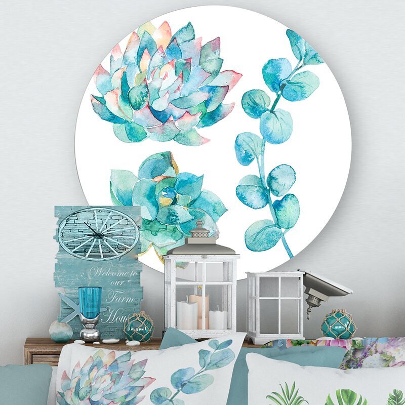 Zen White and Blue Metal Flower Wall Decor Piece