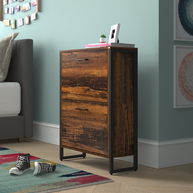 Rustic Brown Shoe Cabinet with Tilt Drawers
