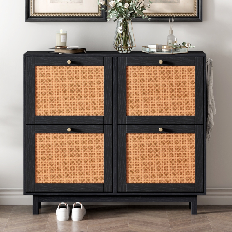 Square Shoe Cabinet with Rattan Drawers